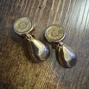 Vintage Stamped GIVENCHY BIJOUX Gold Tone Tear Drop Dangle Clip on Earrings